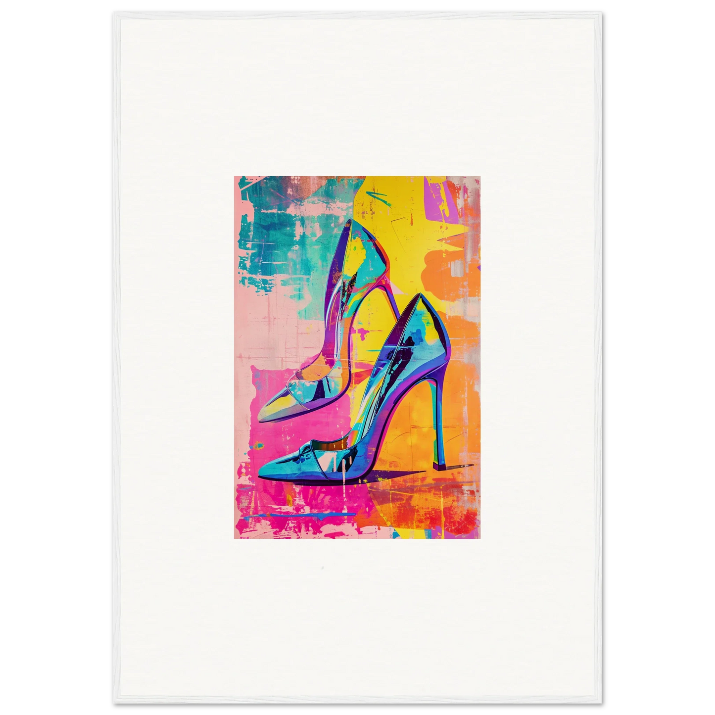 Colorful stylized painting of high-heeled shoes for Room Decor or Framed Wall Art