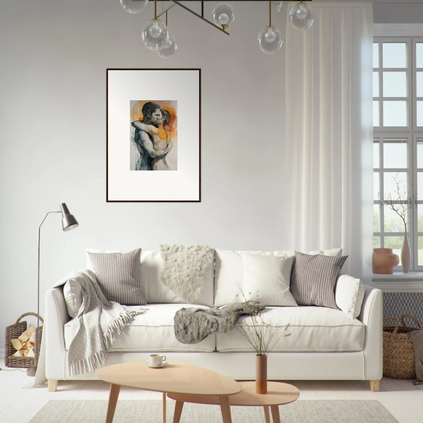 Cozy white sofa with pillows and blankets, perfect for morning dichotomy room decor