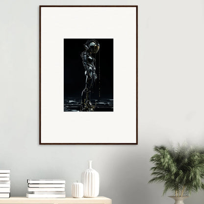 Dark metallic humanoid figure in dramatic pose perfect for room decor or canvas prints