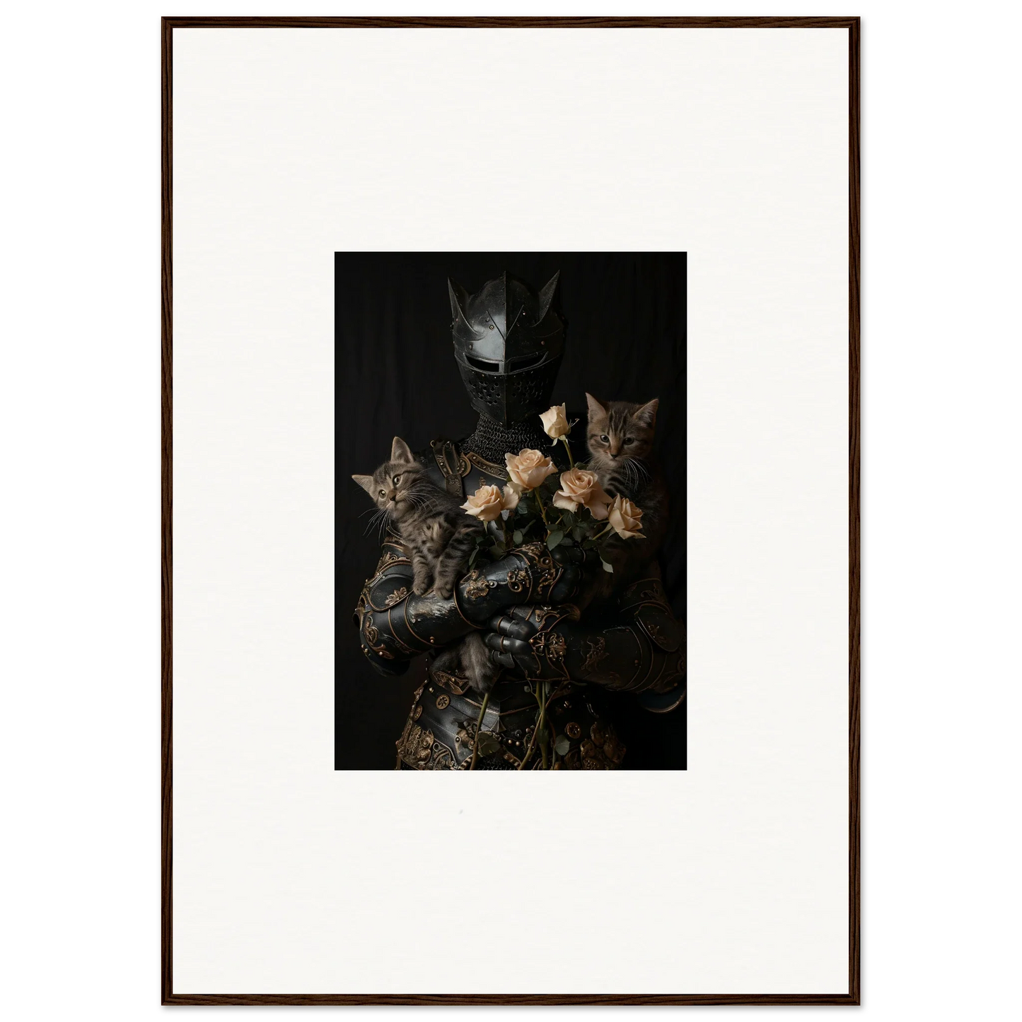 Dark still life of roses and cats, perfect for Cuddle Chaotica framed wall art