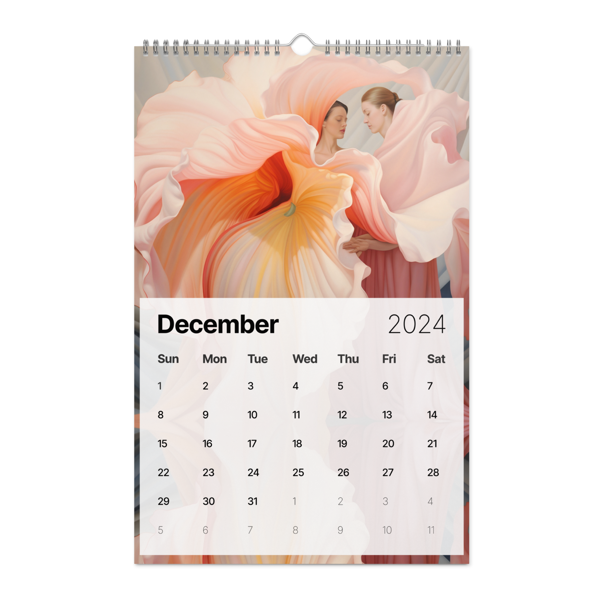 Flowers Are Magic - Wall calendar (2024) features an exquisite artwork of a woman gracefully holding a beautiful flower.