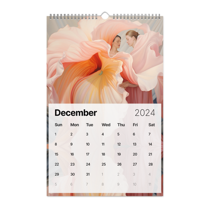 Flowers Are Magic - Wall calendar (2024) features an exquisite artwork of a woman gracefully holding a beautiful flower.