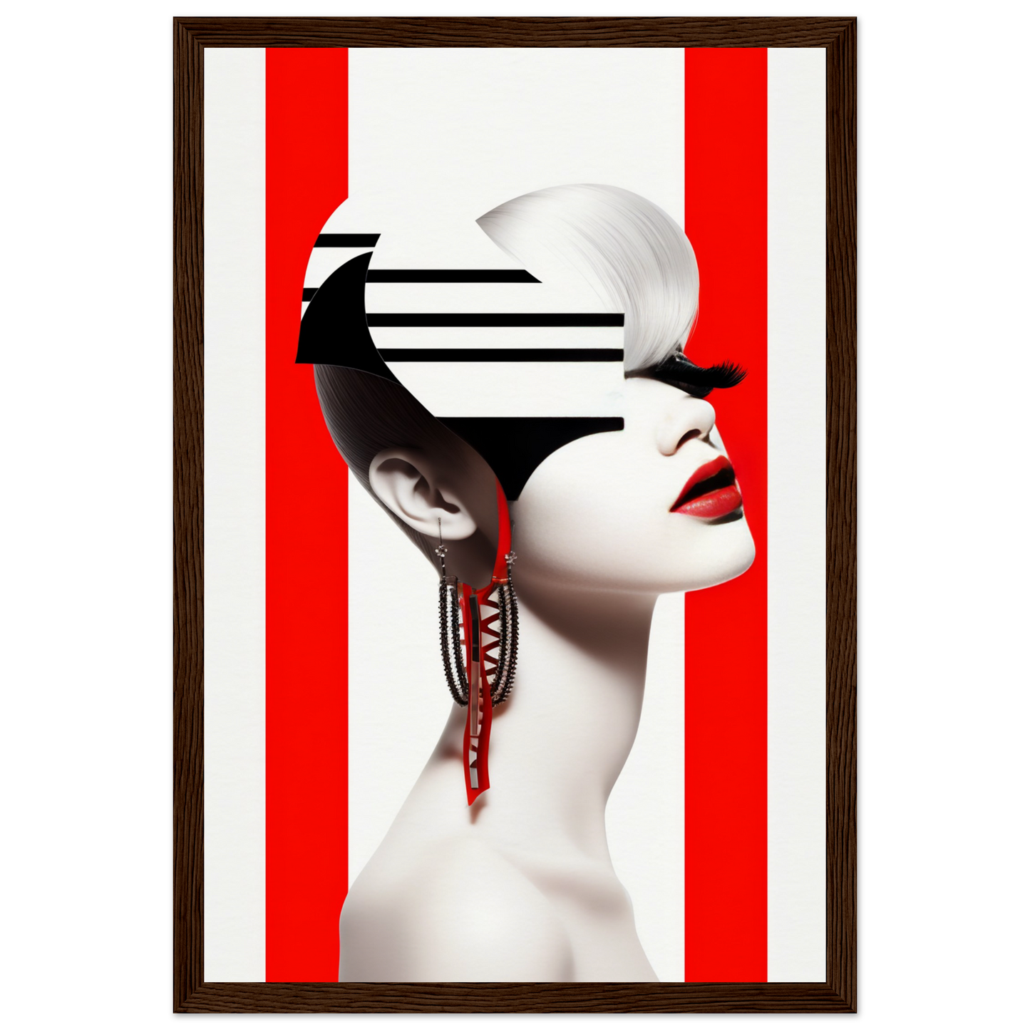 A high-quality Deep Dive The Oracle Windows™ Collection for my wall featuring a portrait of a woman with red and white stripes on her face. This artwork will transform your space.