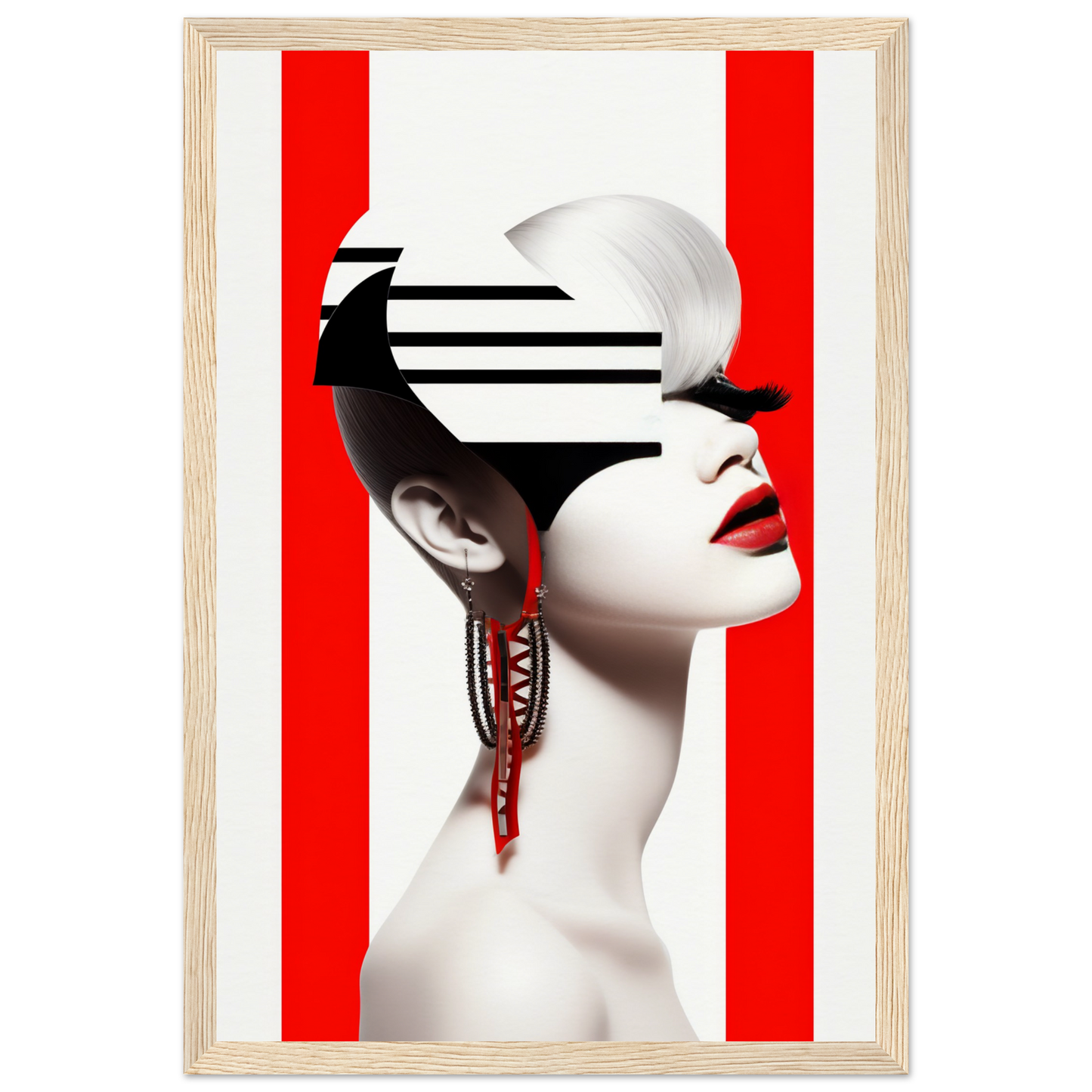 A high-quality Deep Dive The Oracle Windows™ Collection for my wall featuring a portrait of a woman with red and white stripes on her face. This artwork will transform your space.