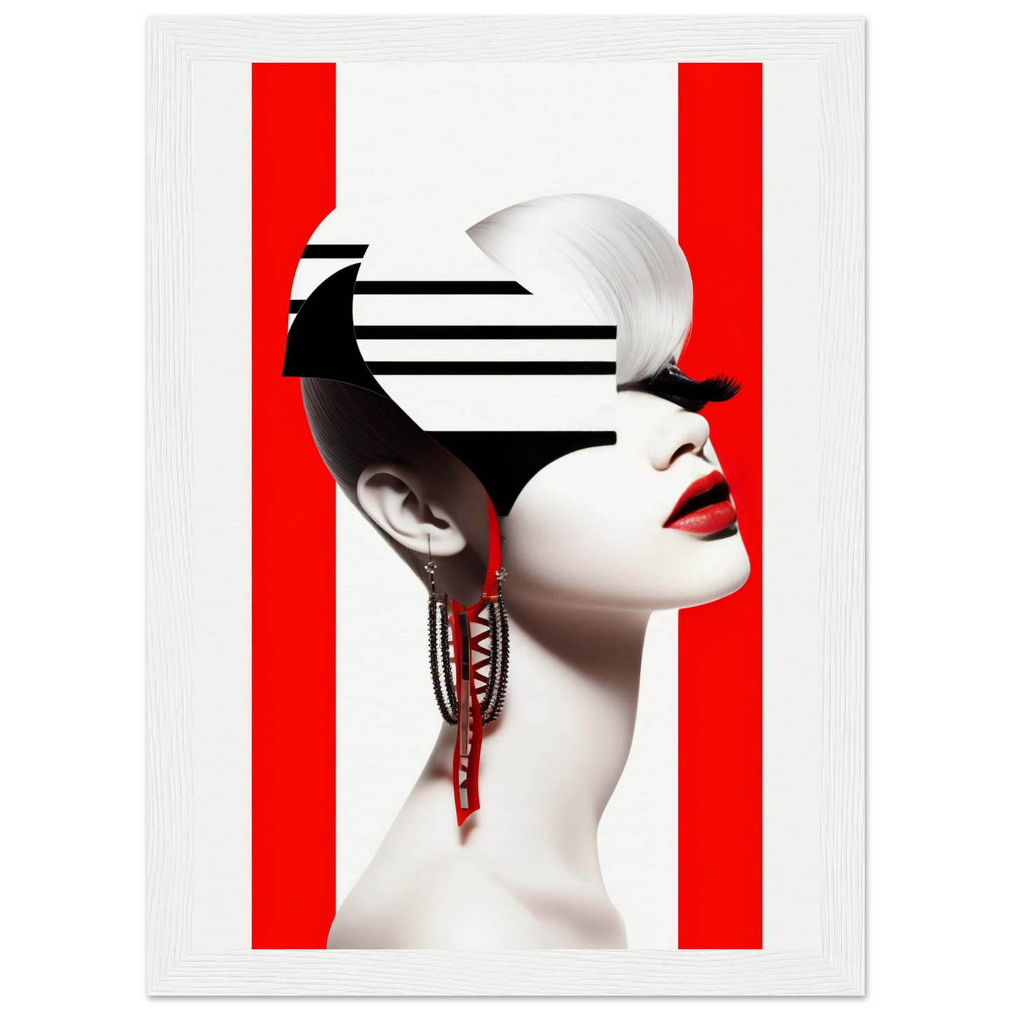 A high-quality Deep Dive The Oracle Windows™ Collection for my wall featuring a portrait of a woman with red and white stripes on her face. This artwork will transform your space.