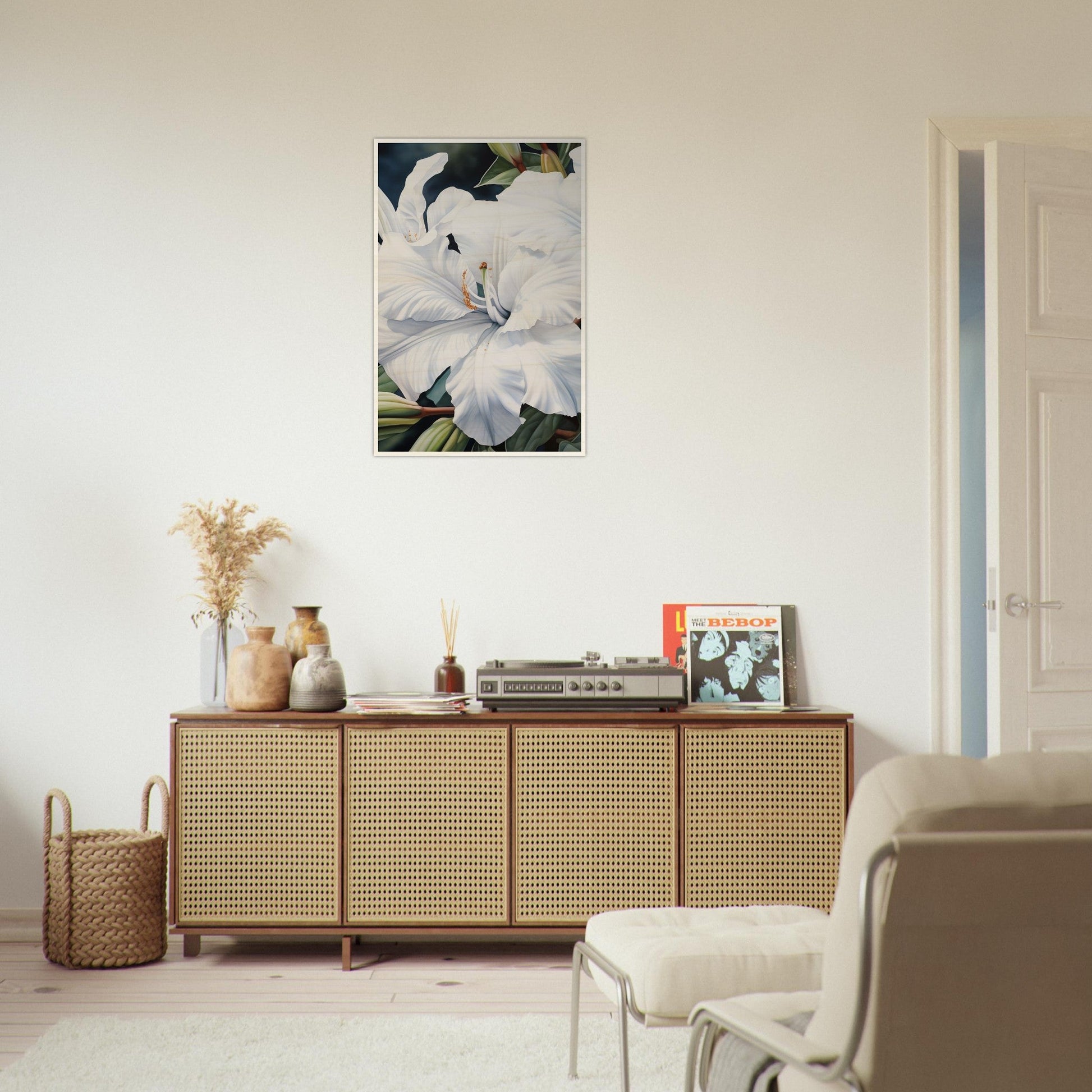A fashion wall art poster featuring White And Green - Wood Prints on a wooden board, perfect to transform your space.
