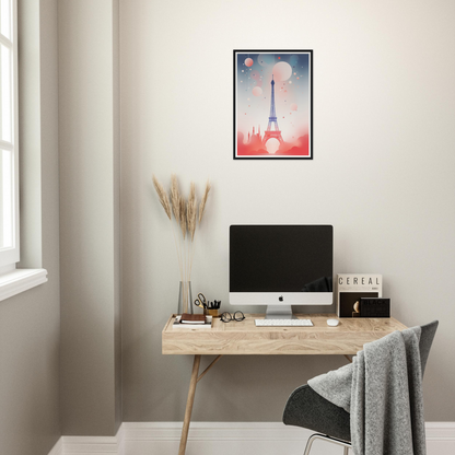 A desk with a computer and a chair