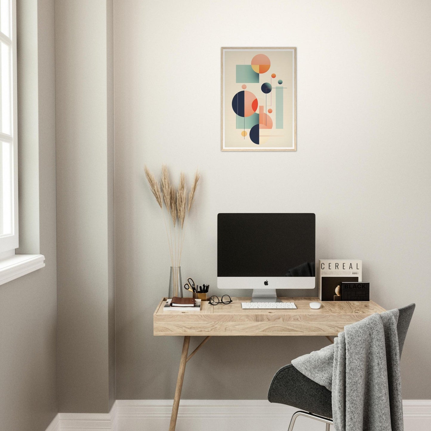 A high quality framed Abstract Geometry O The Oracle Windows™ Collection print with geometric shapes and circles, perfect for my wall.