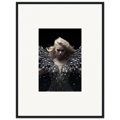 Dramatic portrait of a blonde figure with dark feathered wings for Phantom Reverie wall art