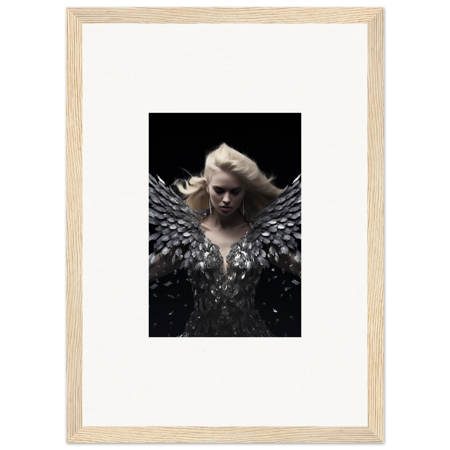 Dramatic portrait of a figure with dark wings for Phantom Reverie framed wall art decor