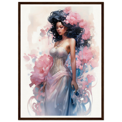 Ethereal painting of a woman in a flowing dress surrounded by swirling colors.