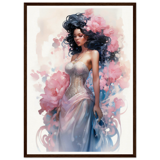 Ethereal painting of a woman in a flowing dress surrounded by swirling colors.