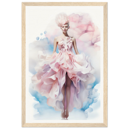 Ethereal figure in a flowing pink and white dress with a delicate, dreamlike quality.