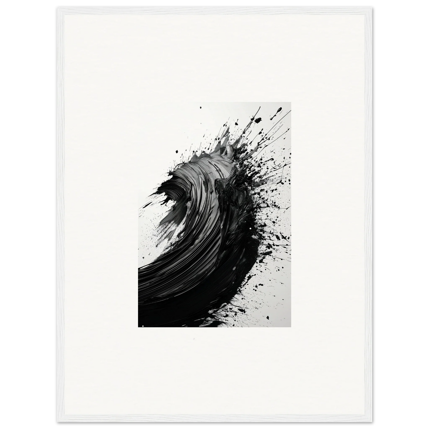 Dynamic black brushstroke wave design for modern room decor in framed wall art