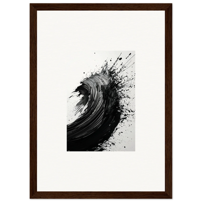 Dynamic black brushstroke wave design in Synoptic Echo’s Embrace canvas print decor