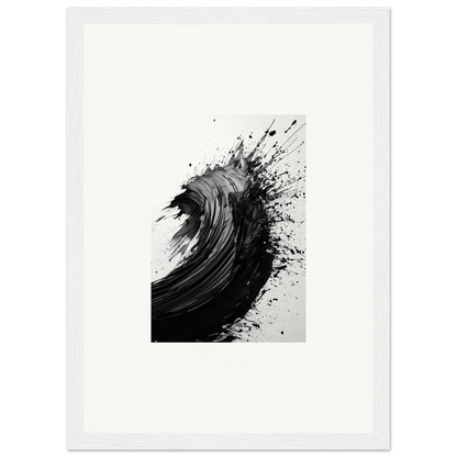 Dynamic black brushstroke wave in Synoptic Echo’s Embrace framed wall art