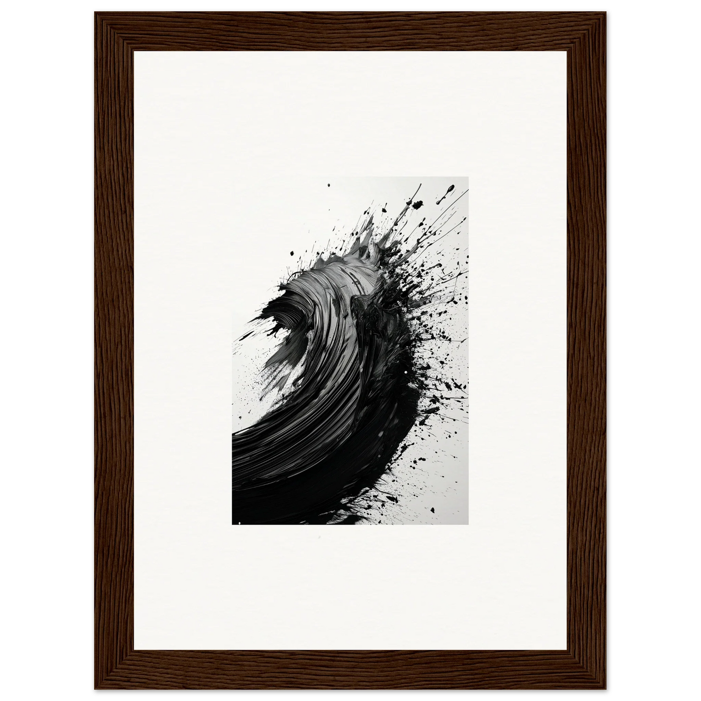 Dynamic black ink splash wall art resembling a crashing ocean wave for room decor