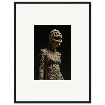 Eerie humanoid sculpture with tooth-filled mouth featured in unique room decor canvas print