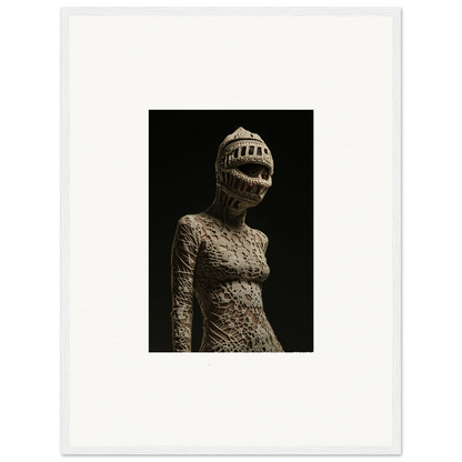 Eerie humanoid sculpture with tooth-filled mouth for unique room decor or canvas prints