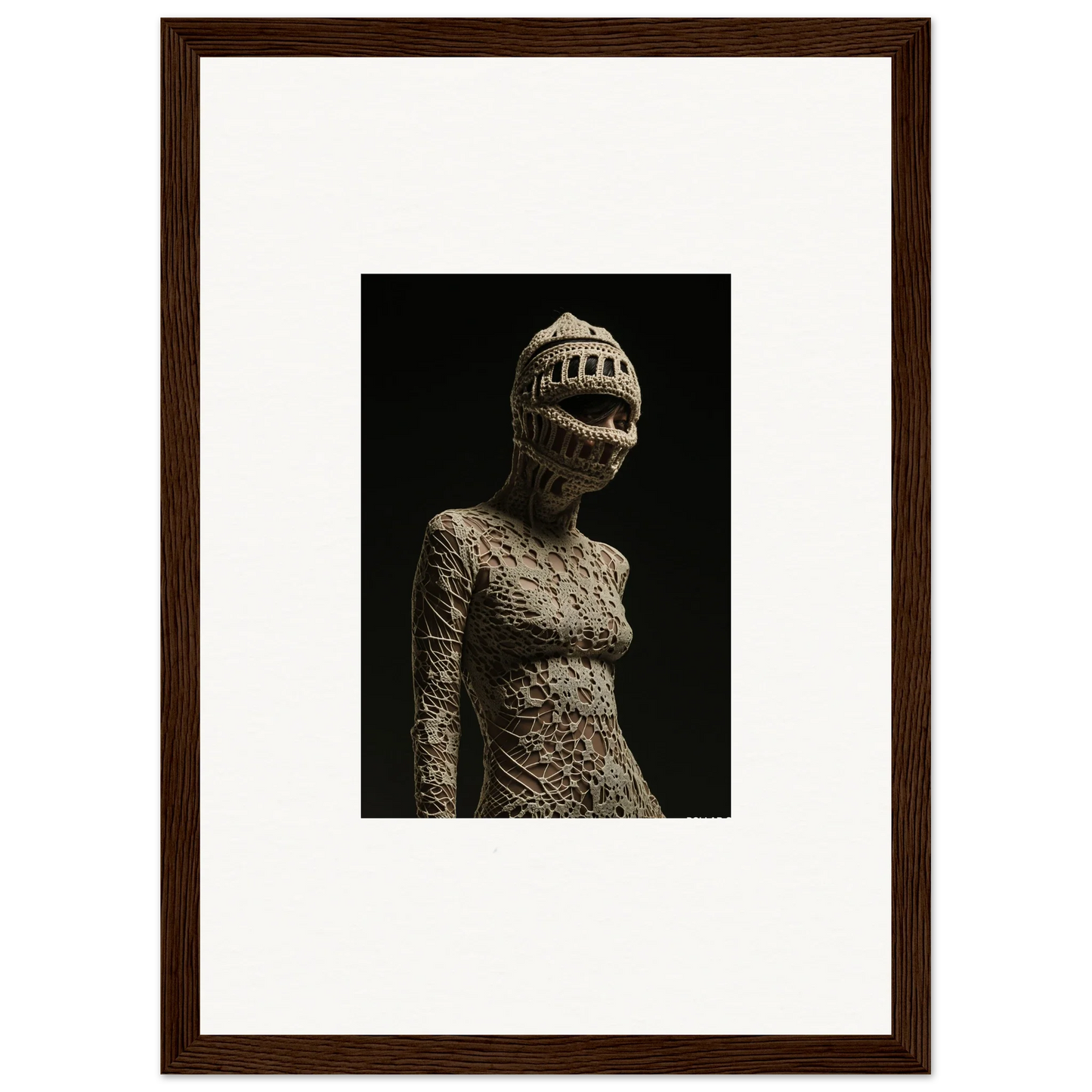 Eerie humanoid sculpture with tooth-lined mouth in Metamorphic Dreamsweaver canvas print