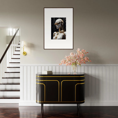 Elegant black and gold console table enhancing room decor with Psyche Glimmer style