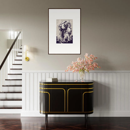 Elegant black and gold console table, perfect for stylish room decor with Steel Harbinger accents