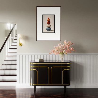 Elegant black and gold sideboard perfect for modern room decor and collage poetry display