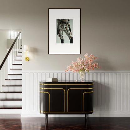 Elegant black and gold sideboard for chic garden couture room decor