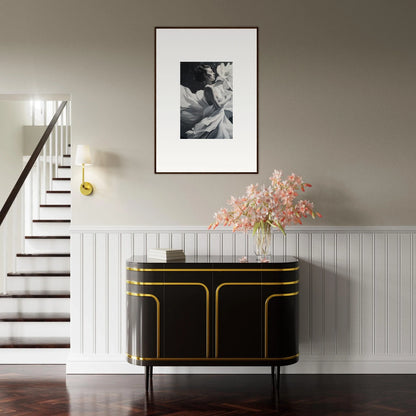 Elegant black sideboard with gold trim, perfect for Dreams Blossom room decor