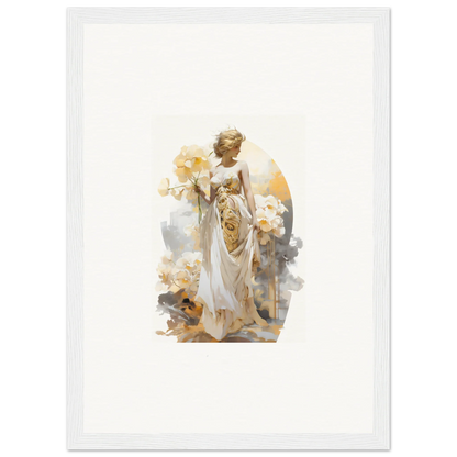 Ethereal female figure in white robes symbolizes Blossom Dream wall art for room decor