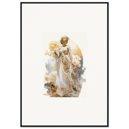 Ethereal female figure in white robes with flowers for Blossom Dream room decor