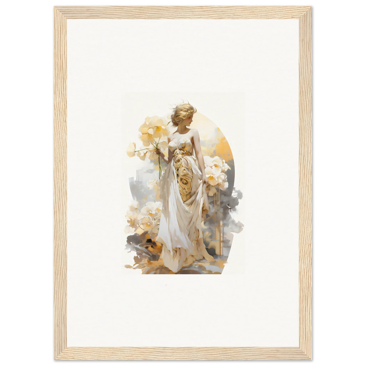 Ethereal painting of a woman in a white dress, perfect for Blossom Dream room decor