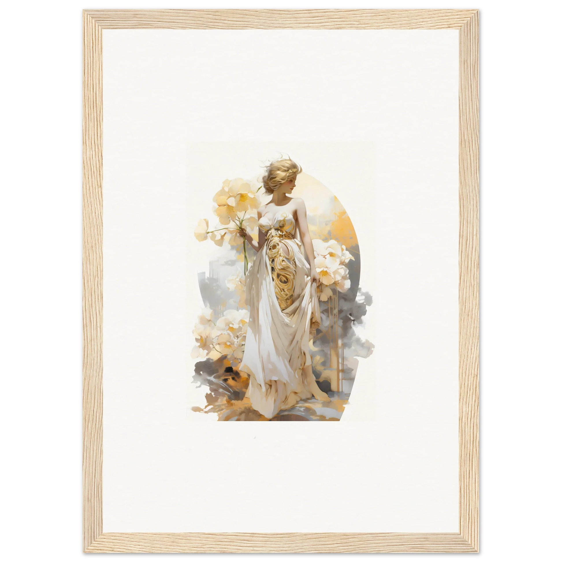 Ethereal painting of a woman in a white dress, perfect for Blossom Dream room decor