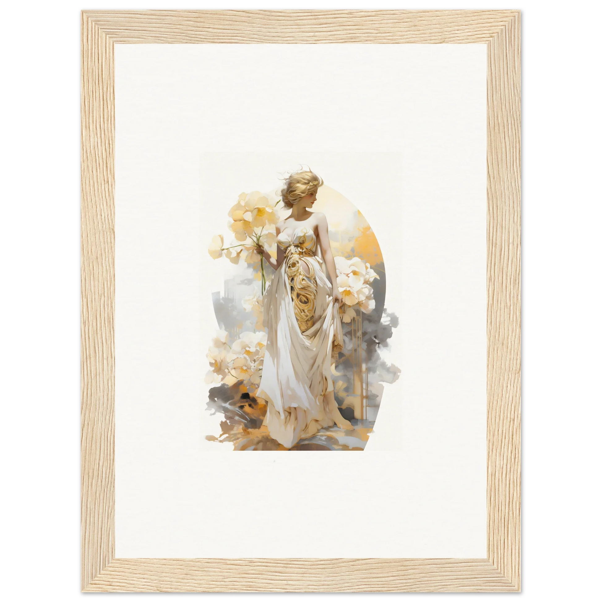 Ethereal Blossom Dream painting of a woman in a white dress for elegant room decor