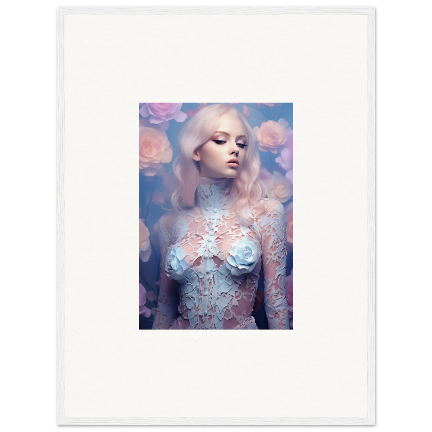 Ethereal portrait of a woman for petal vapor themed room decor and framed wall art