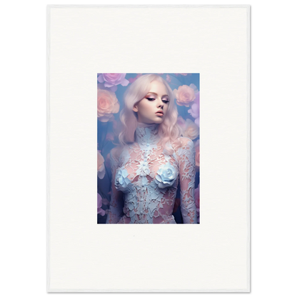 Ethereal woman portrait with lace bodice, perfect for petal vapor room decor and wall art