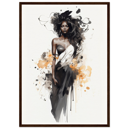 An illustration of a woman in a black dress with splatters, perfect as Essential Elegance The Oracle Windows™ Collection wall art for my wall.