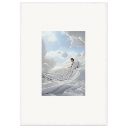 Figure in flowing white fabric under a cloudy sky, perfect for Cotton Dream room decor