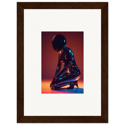 Holographic Night Oracle figure in bodysuit against vibrant room decor backdrop