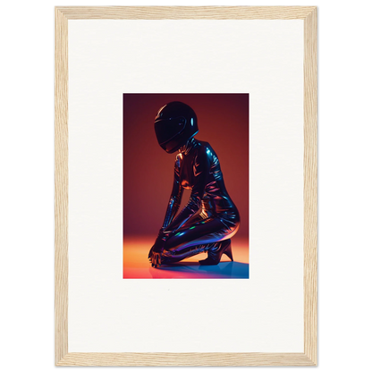 Figure in a shiny bodysuit and helmet as Night Oracle framed wall art for room decor