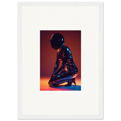 Metallic figure kneeling in a bodysuit, perfect for Night Oracle room decor and wall art