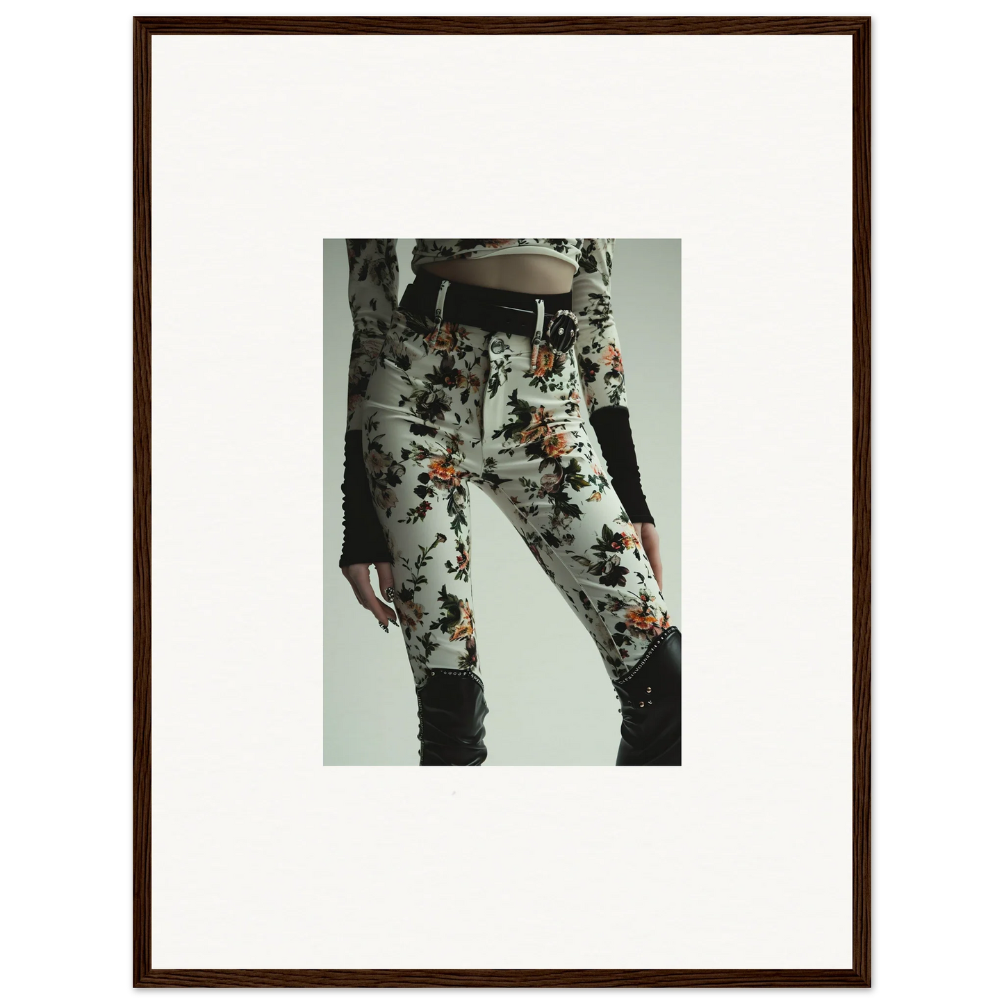 Floral-patterned jeans with rips for a chic garden couture style inspiration