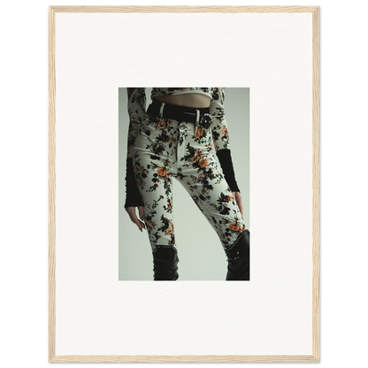 Floral-patterned pants with dark knee patches from Whispering Garden Couture