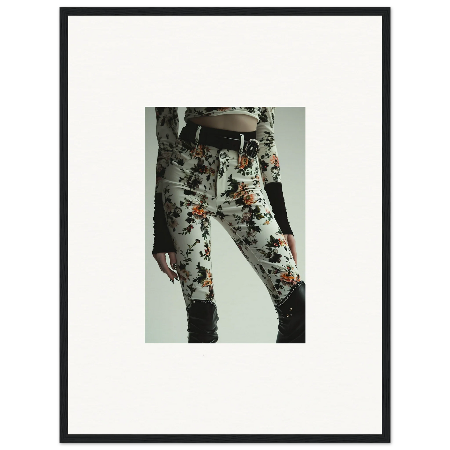 Floral-patterned pants with knee rips from Whispering Garden Couture for trendy outfits