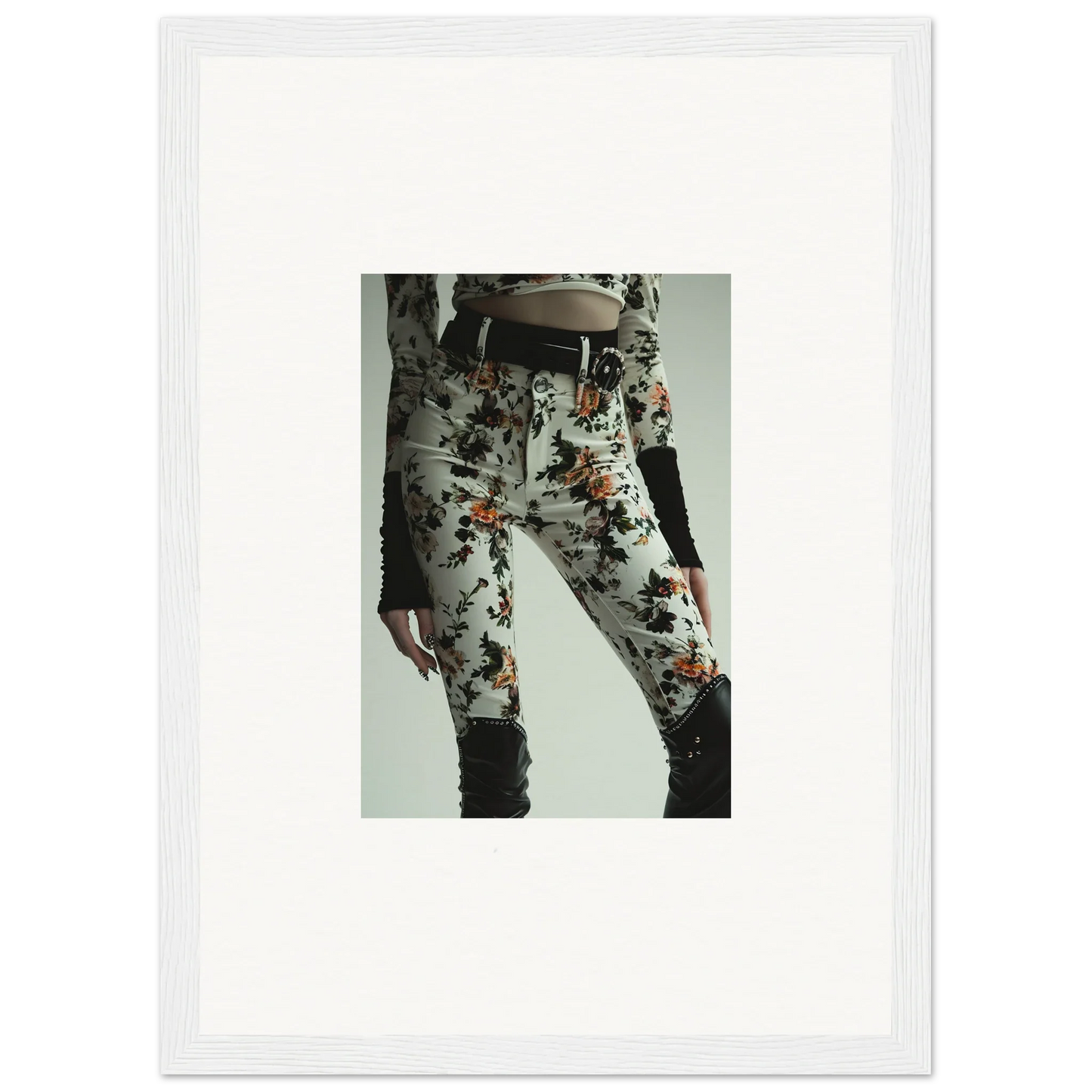 Floral-patterned fitted pants from Whispering Garden Couture, perfect for trendy outfits