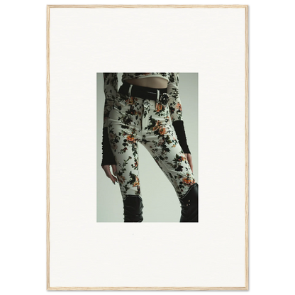 Floral print pants from Whispering Garden Couture with a stylish belt and boots