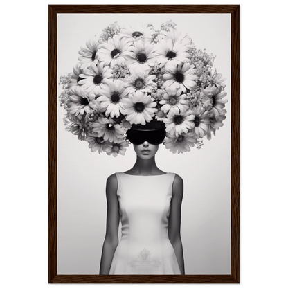 A high quality Afro Flower Power The Oracle Windows™ Collection of a woman with flowers on her head, perfect to transform your space into fashionable wall art.