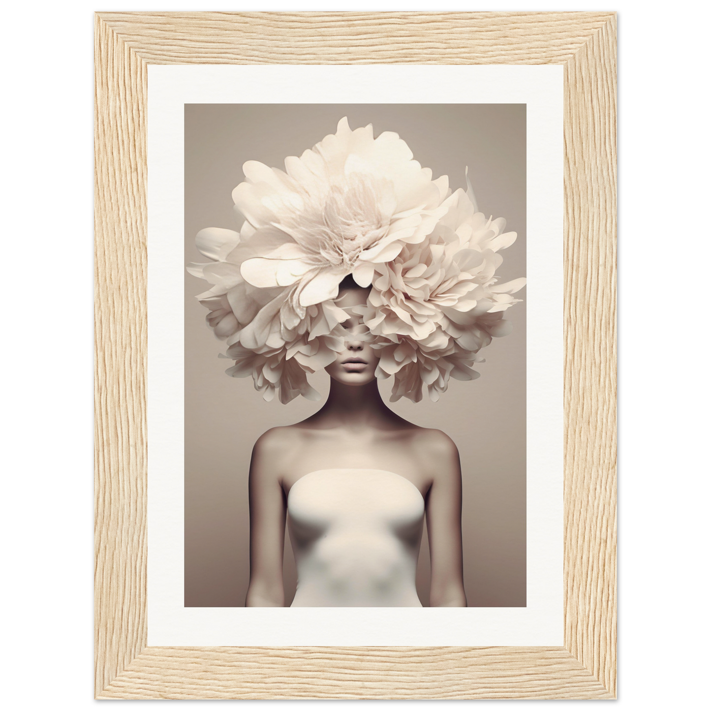 Artistic photograph of a figure with an oversized floral headdress obscuring the face.