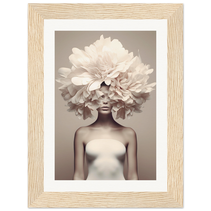 Artistic photograph of a figure with an oversized floral headdress obscuring the face.