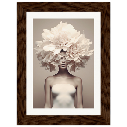 Artistic photograph of a figure with an elaborate floral headdress obscuring the upper portion of their body.